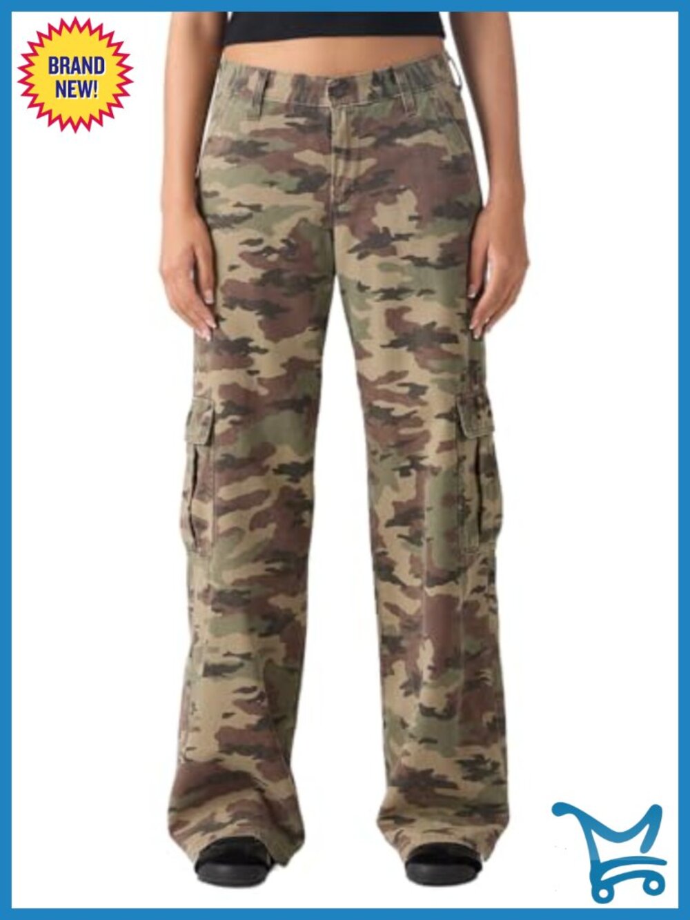 Low Rise Loose Cargo Pants Camo Cotton